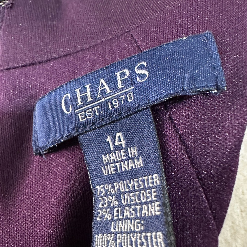 “Chaps” Ralph Lauren Women's Size 14 Sheath Sleeveless Aubergine color Dress - Picture 4 of 4